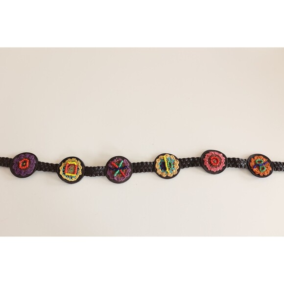 Chicos Leather Belt Boho Festival Crochet Beaded Southwest Braided Tassels 44\